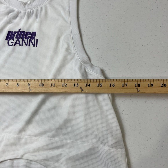 Ganni Bright White Tank Crop Top Large Prince Edition Active Mesh Asymmetric Hem - Picture 10 of 11